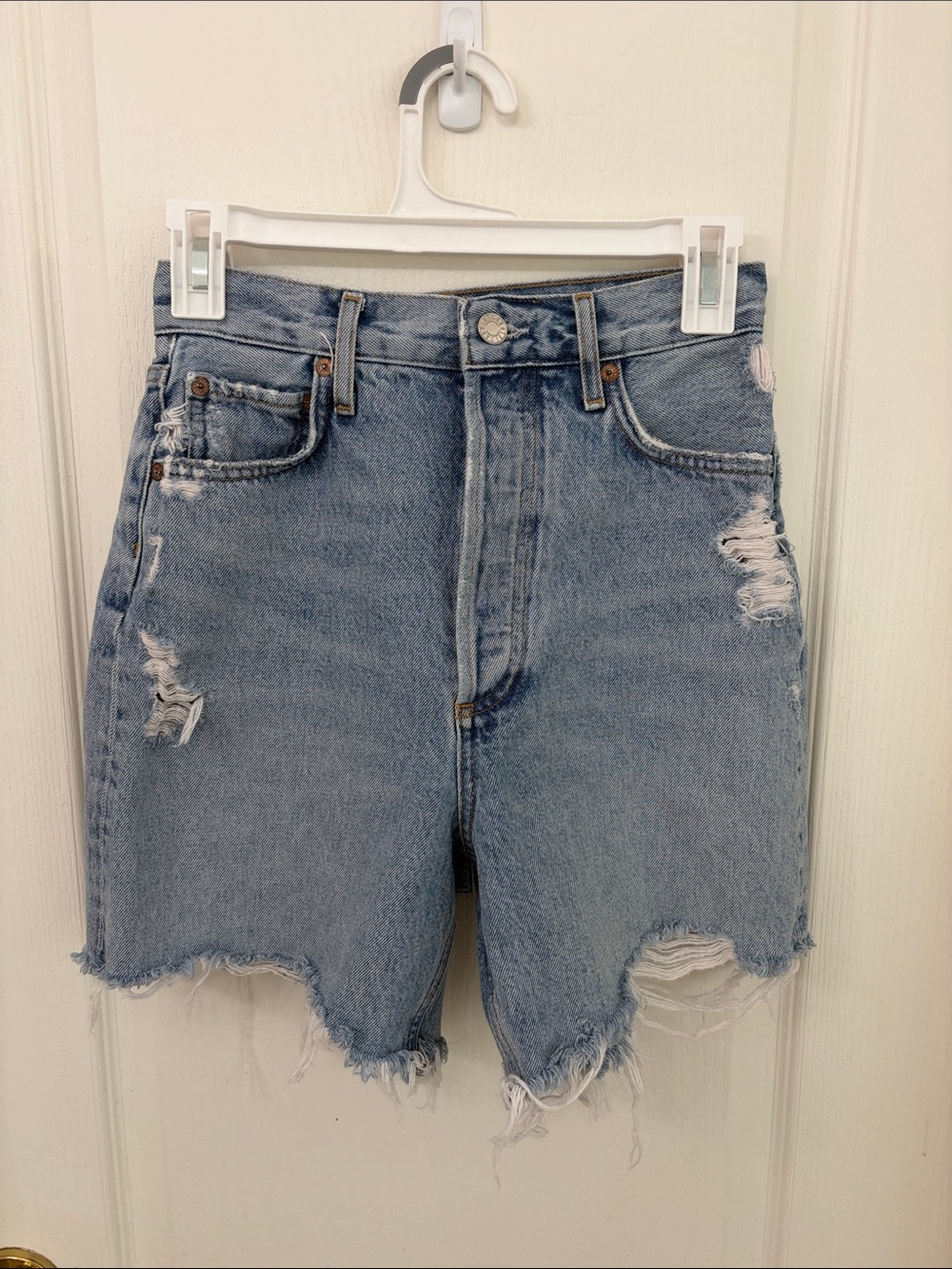 AGOLDE Distressed Stella Denim Cut-off Shorts Sz 23 - Picture 2 of 7